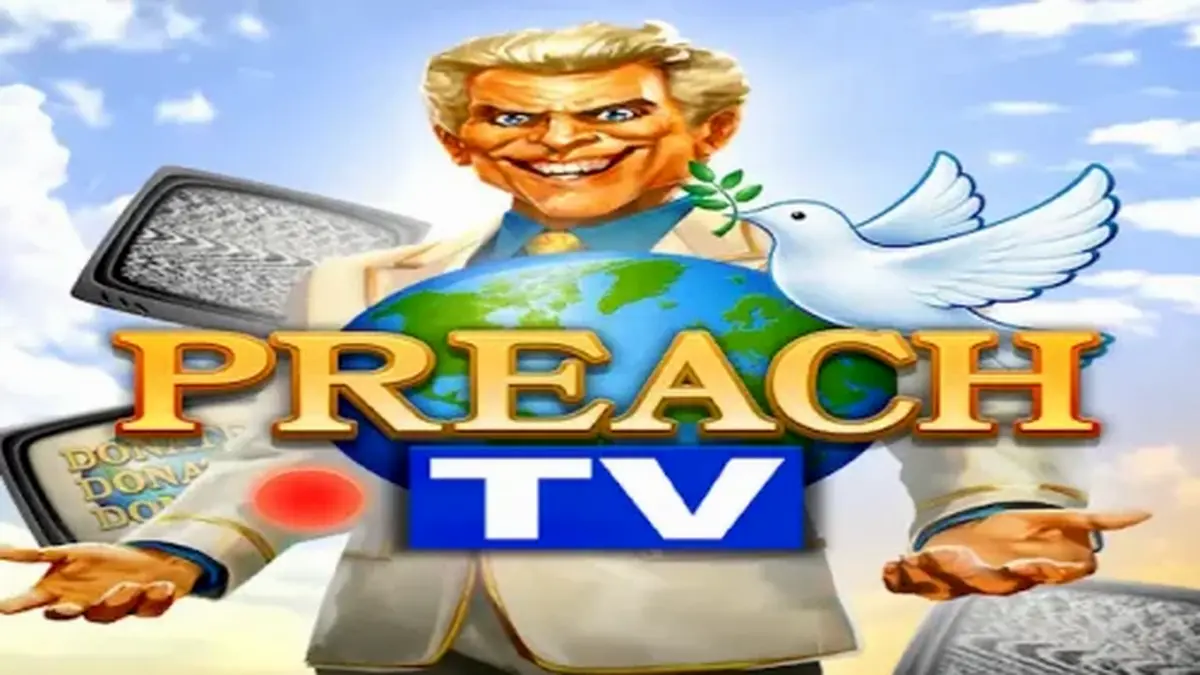 Interface do jogo Preach TV com estética de estúdio de TV dos anos 90