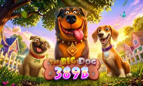 Cena vibrante de The Big Dog House com símbolos caninos e elementos de bônus